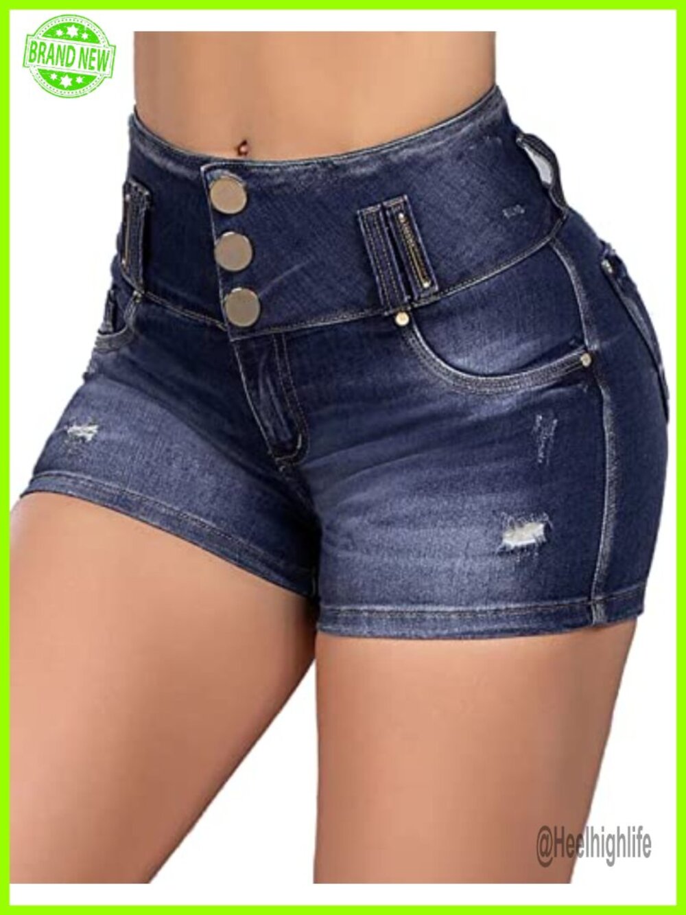 Butt Lifting High Waist Denim Jean Shorts Raw Hem Stretch
